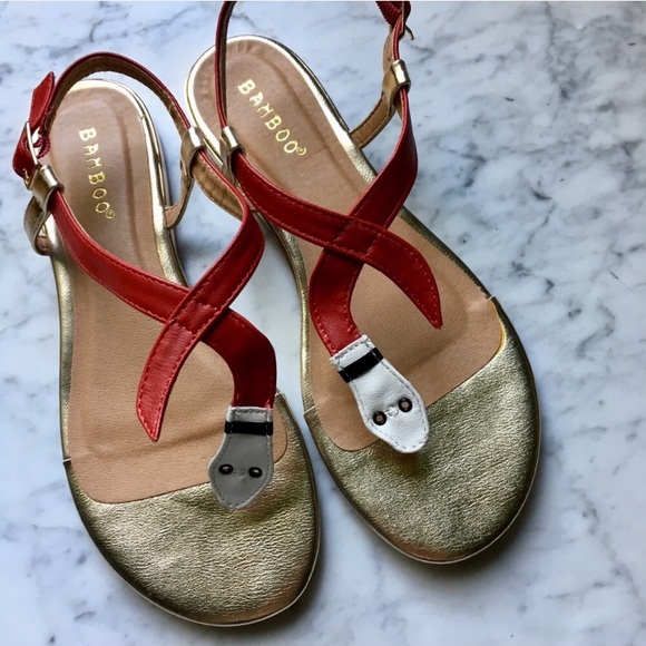 BAMBOO Shoes - Bamboo Red Snake Flat Sandals